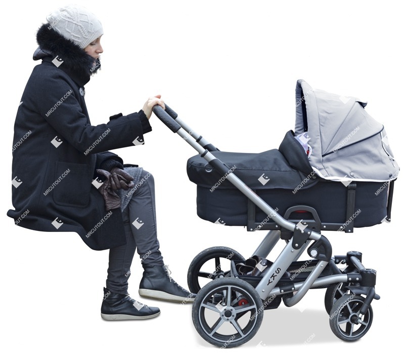 Woman with a stroller sitting cut out pictures (2529)