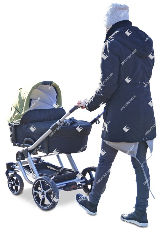 Woman with a stroller walking cut out people (2616)