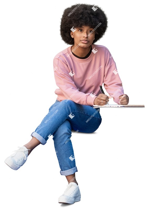 Woman writing people cutouts (12870)