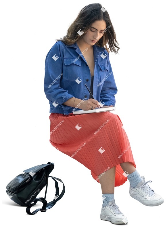 Woman writing people cutouts (12094)