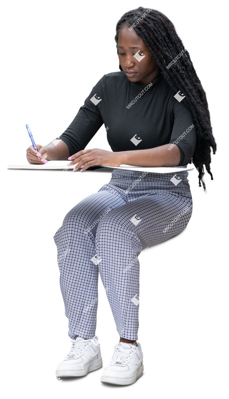 Woman writing cut out pictures (20189)