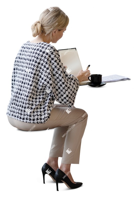 Woman writing people cutouts (18477)